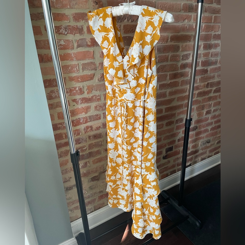 Lulus All the Lovely Days Yellow Floral Print Asymmetrical Wrap Dress